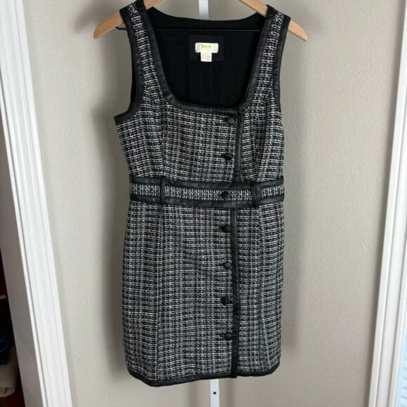 ANTHROPOLOGIE MAEVE Retro TWEED Button front Black White MINI DRESS - Fall! 8/10 - Picture 10 of 13